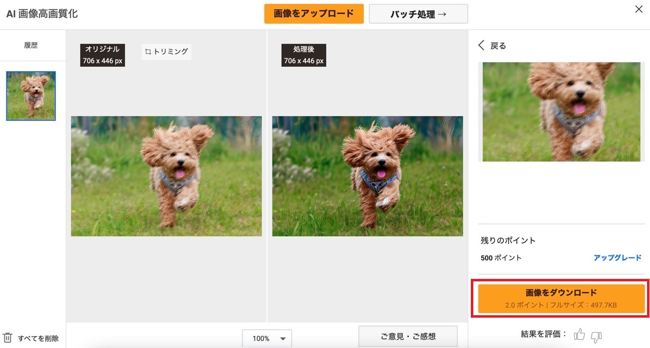 手ぶれ補正STEP3 VanceAI画像鮮明化
